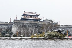 中国陕西西安明城墙城楼雪景